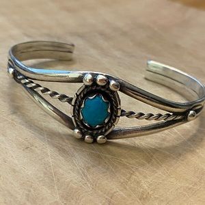 Turquoise and silver small cuff bracelet– looks Native American